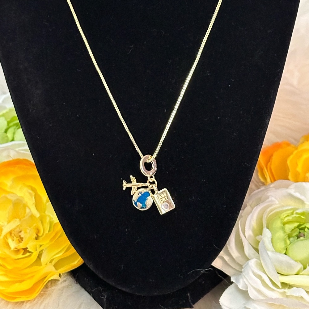 Travel Charm Necklace With Plane Passport and Globe CharmsNEW!!